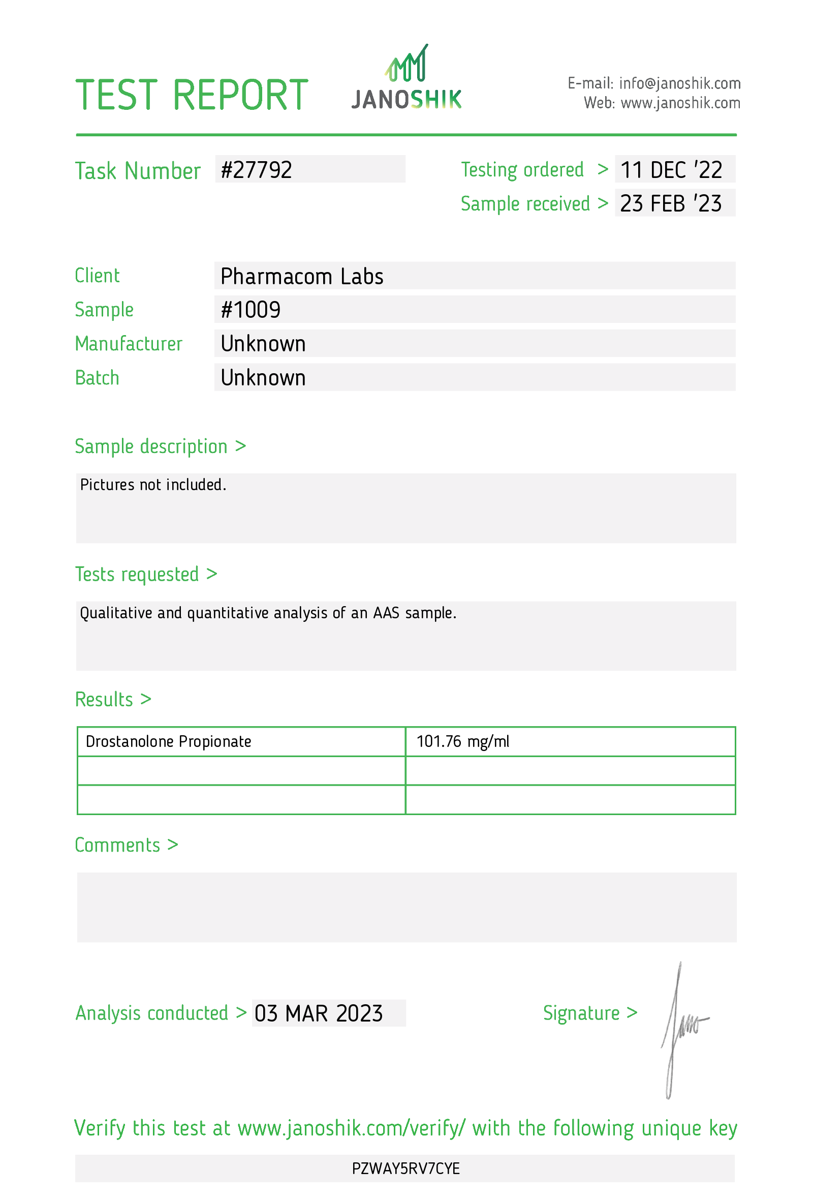 Pharmadro P 100 - Jano test